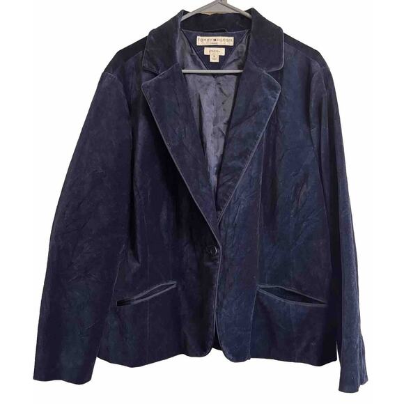 Tommy Hilfiger Women's Plus Size 18 Blue Velvet Blazer Preppy Academia Royal - Picture 1 of 12